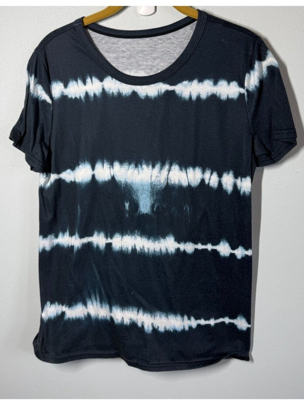 Womens Small Navy Blue Tie Dye Tee Boho Casual Festival Soft Stretch Top